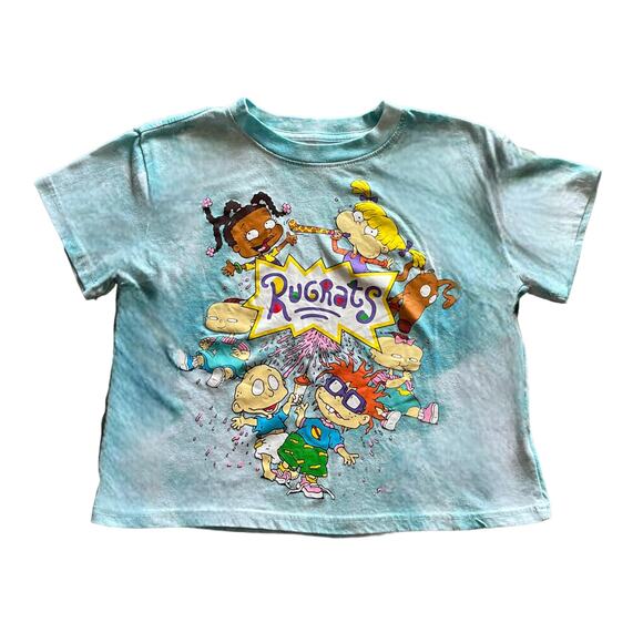 Nickelodeon RUGRATS Cropped TEE Shirt Small Teal Tie Dye Cartoon Characters - Picture 1 of 5